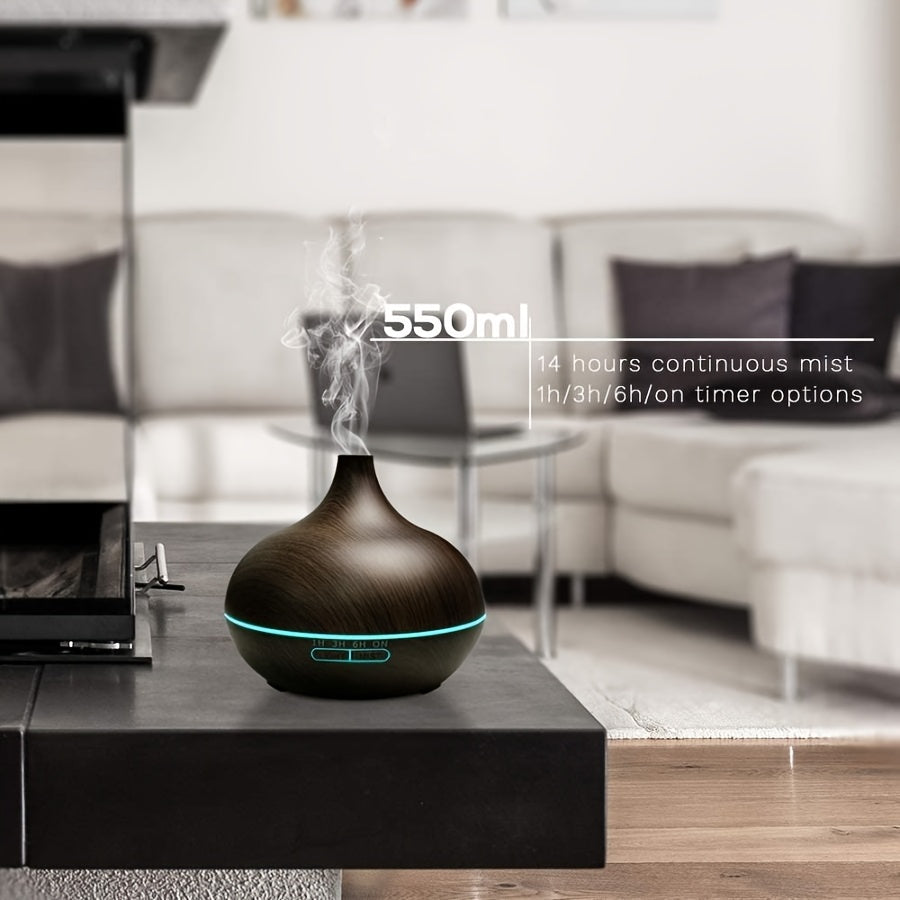 1pièce 500Ml Diffuseur d'huiles essentielles, humidificateur d'air ultrasonique silencieux, humidificateur à commande de bouton avec minuterie pour une brume continue, adapté aux salons, chambres, bureaux et hôtels.