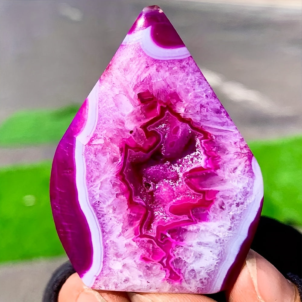 1 pièce Ornement en Agate Rouge Rose en Forme de Goutte d'Eau – Style Bohème Cristal Géode aux Nuances Rose, Blanc et Violet, Décor Éclatant pour la Maison, Cadeau Parfait pour la Saint-Valentin, Noël, Pâques et Plus, Idéal pour les Amateurs de Cristaux