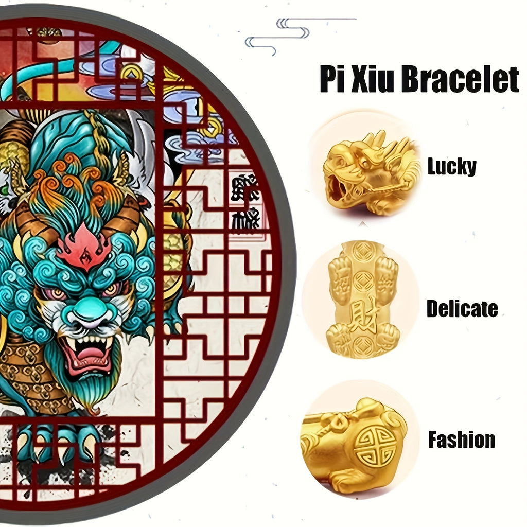 Ensemble de trois bracelets en perles Pixiu Feng Shui pour hommes, un talisman de chance pour les hommes, et un bracelet en perles orné de dragon naturel pour les femmes, conçu pour attirer la richesse et la prospérité.
