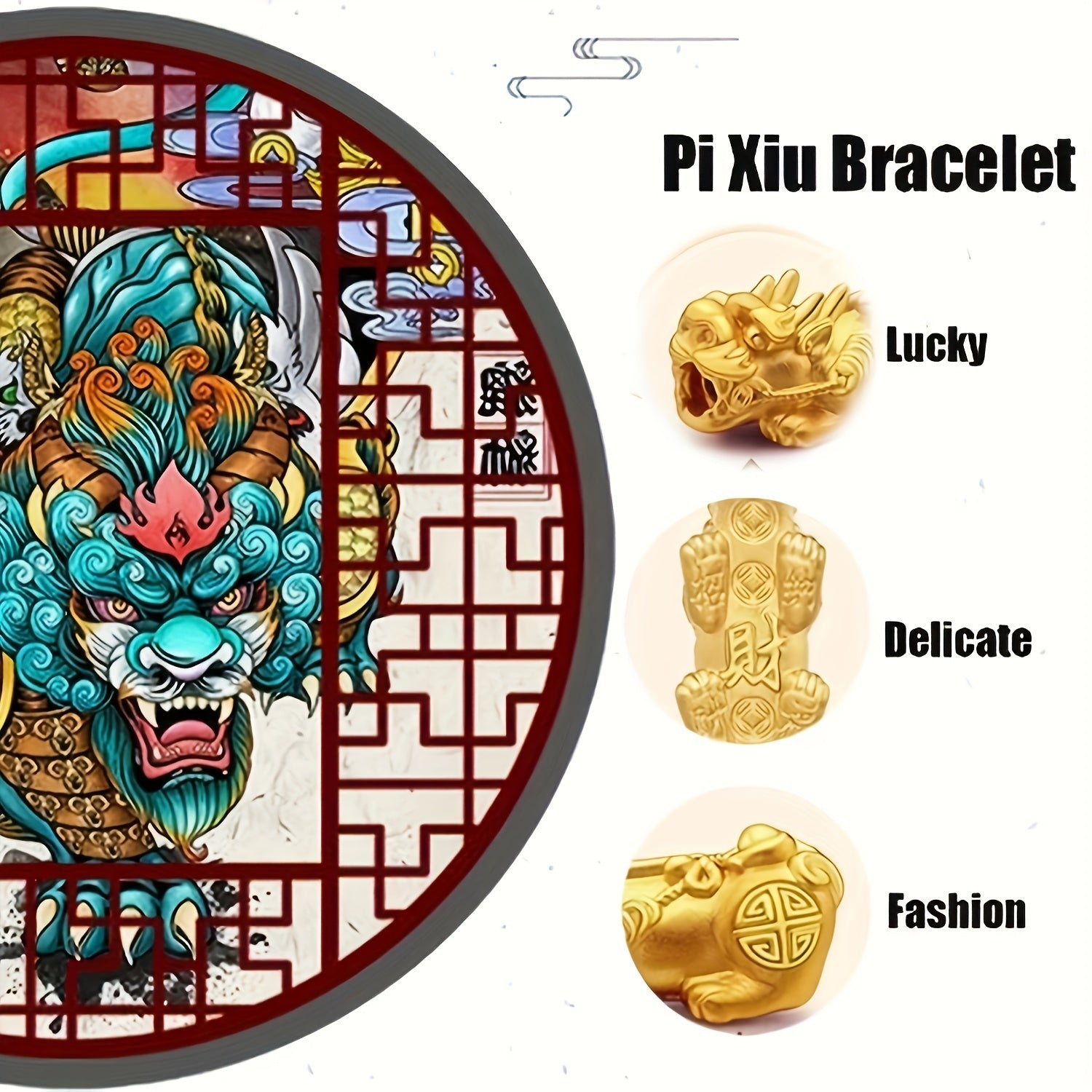 Ensemble de trois bracelets en perles Pixiu Feng Shui pour hommes, un talisman de chance pour les hommes, et un bracelet en perles orné de dragon naturel pour les femmes, conçu pour attirer la richesse et la prospérité.