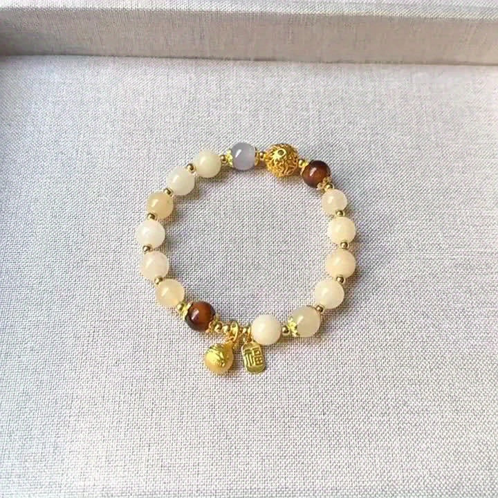 Bracelet en Perles de Citrine Naturelle avec Charme Doré - Style Bohème, Idéal pour Tenue Décontractée et Cadeaux