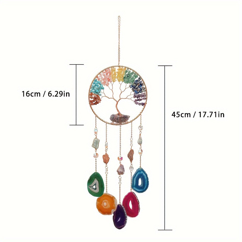 1 pièce Attrape-Rêves Artisanal Arbre de Vie Décoration Murale Ornement pour Maison avec Pierre de Cristal pour Décoration Boho Maison Jardin