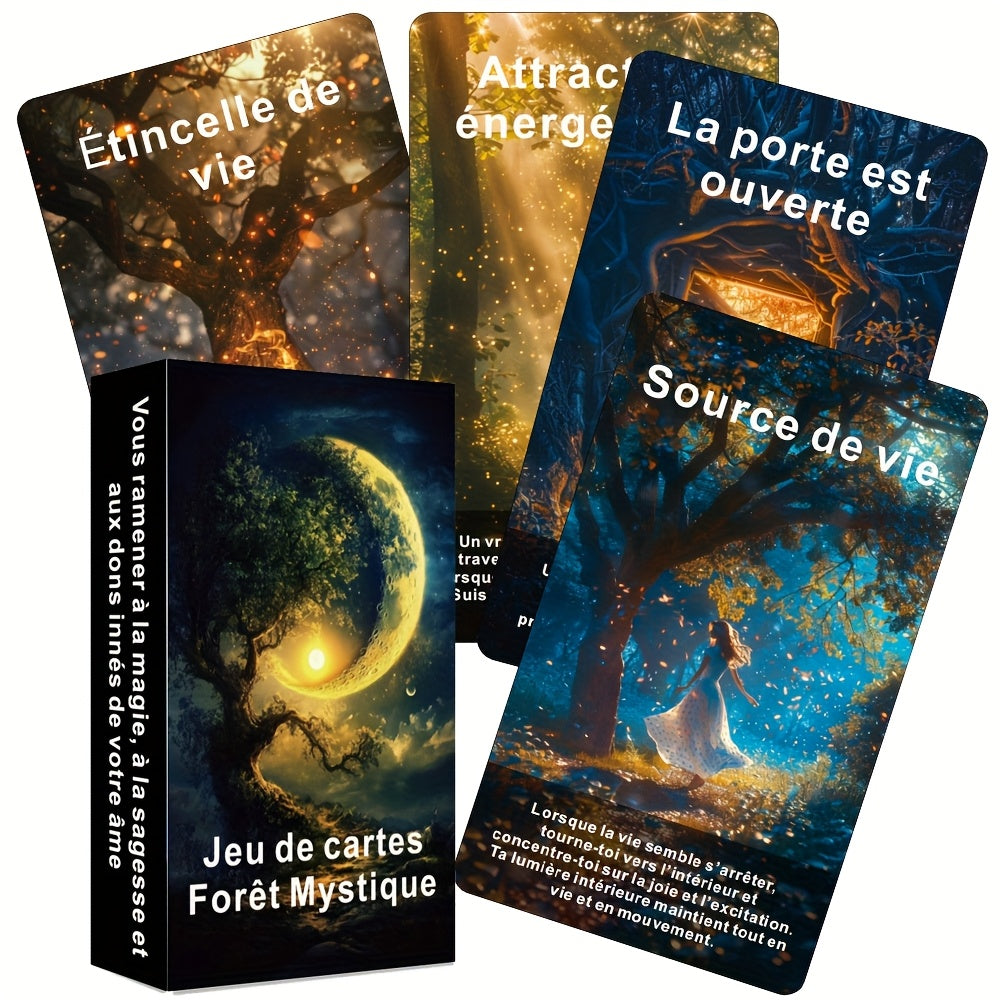 Cartes Oracle Françaises, 56 Cartes d’Affirmation Esthétique avec Thème de Forêt Mystique, Jeu Inspirant pour la Pleine Conscience et la Réflexion Quotidienne, 12x7cm, Les Cartes de la Forêt Mystique du Début du Jeu, pour la Carte
