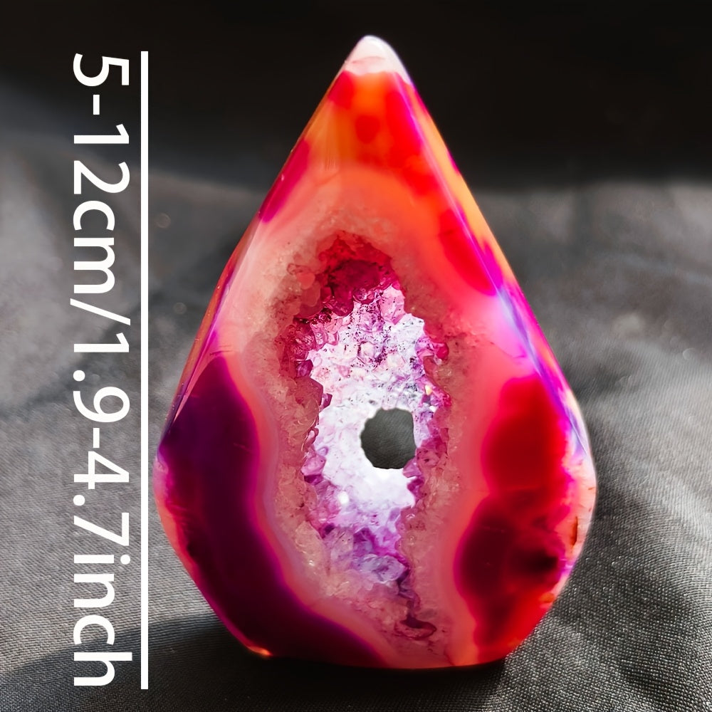 1 pièce Ornement en Agate Rouge Rose en Forme de Goutte d'Eau – Style Bohème Cristal Géode aux Nuances Rose, Blanc et Violet, Décor Éclatant pour la Maison, Cadeau Parfait pour la Saint-Valentin, Noël, Pâques et Plus, Idéal pour les Amateurs de Cristaux