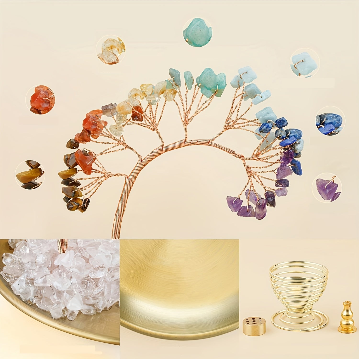 Porte-encens en cristal de 5.5 pouces avec bâtonnets de Palo Santo et de sauge - Porte-encens en forme de colonne avec un réceptacle doré pour les cendres, parfait pour le yoga et la décoration intérieure, accessoire esthétique pour la maison | Design en