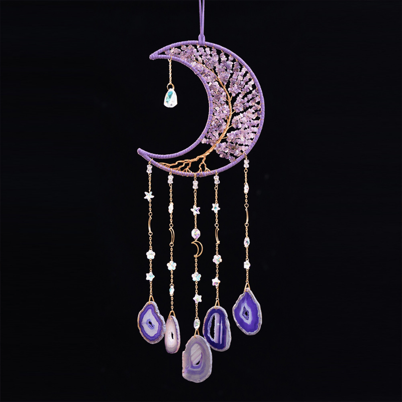 1pièce Attrape-rêves Lune en Agate Naturelle, Style Glamme Arbre de Vie Suspendu au Mur, Pierre Cristalle Violette Géme, Pas de Plumes, Matériau Pierre, pour la Décoration de la Maison, le Jardin, la Chambre, Idéal pour Noël, Halloween, Pâques, Hanoukka,