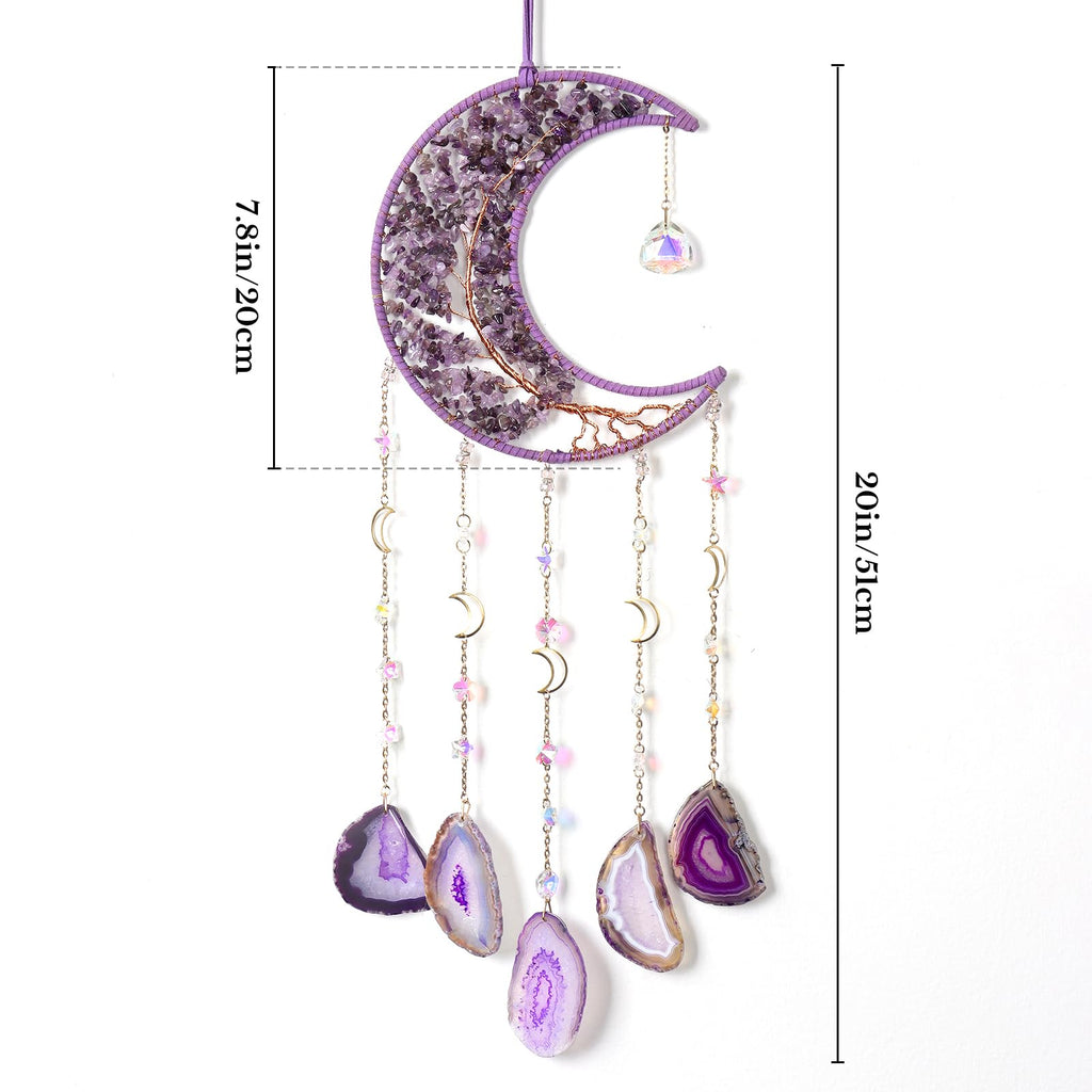 1pièce Attrape-rêves Lune en Agate Naturelle, Style Glamme Arbre de Vie Suspendu au Mur, Pierre Cristalle Violette Géme, Pas de Plumes, Matériau Pierre, pour la Décoration de la Maison, le Jardin, la Chambre, Idéal pour Noël, Halloween, Pâques, Hanoukka,
