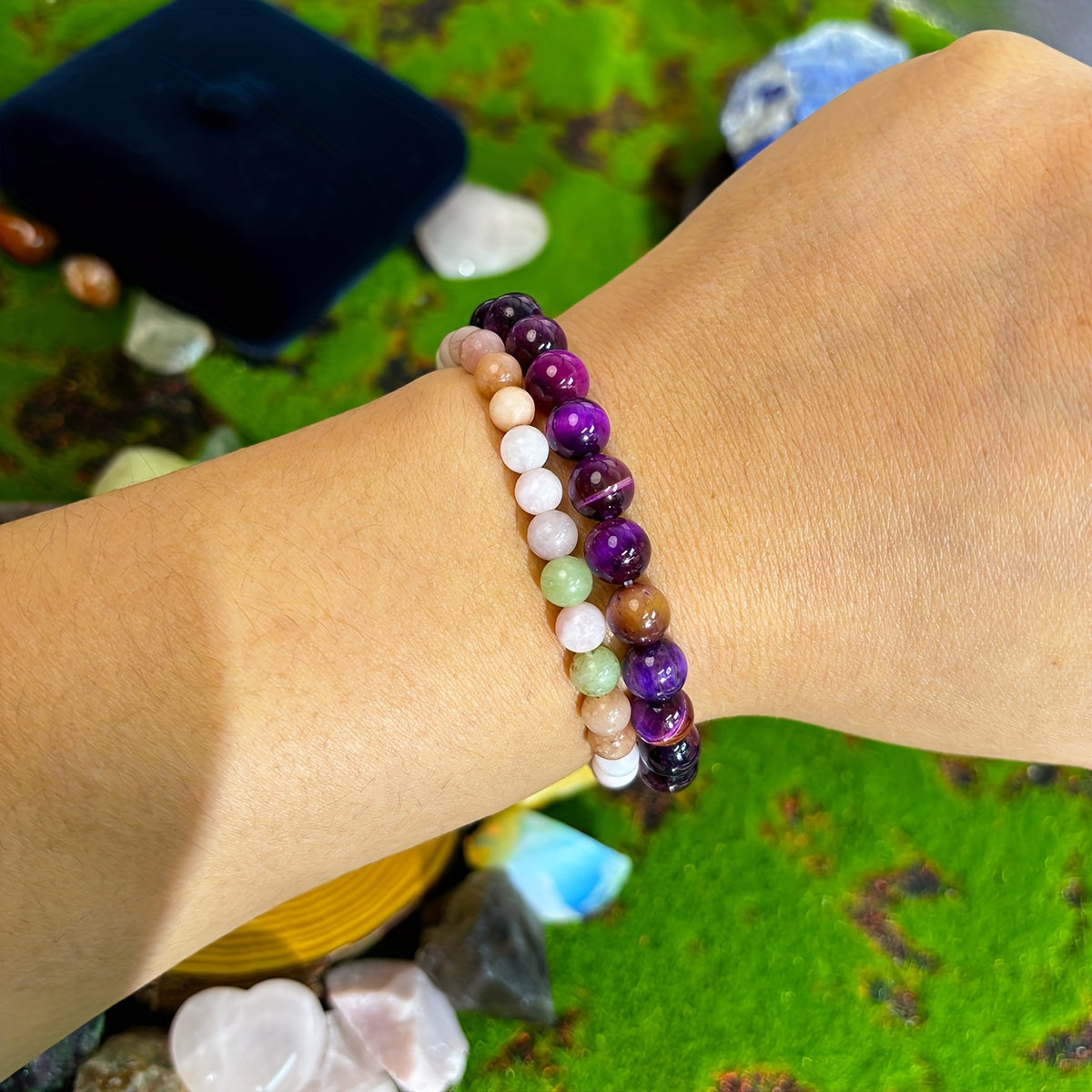 1pc/Bracelet de sérénité 8mm Pierre naturelle Violette Œil de tigre Pierre Fait à la main Bracelet en perles Équilibre de l'esprit Bijou Cadeau pour la famille