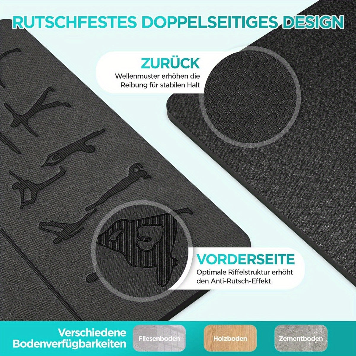 Tapis de yoga en TPE d'épaisseur de 6 mm - Tapis d'entraînement durable et antidérapant pour la salle de sport à domicile, le Pilates et la méditation, noir, 183x61 cm, matériau TPE durable