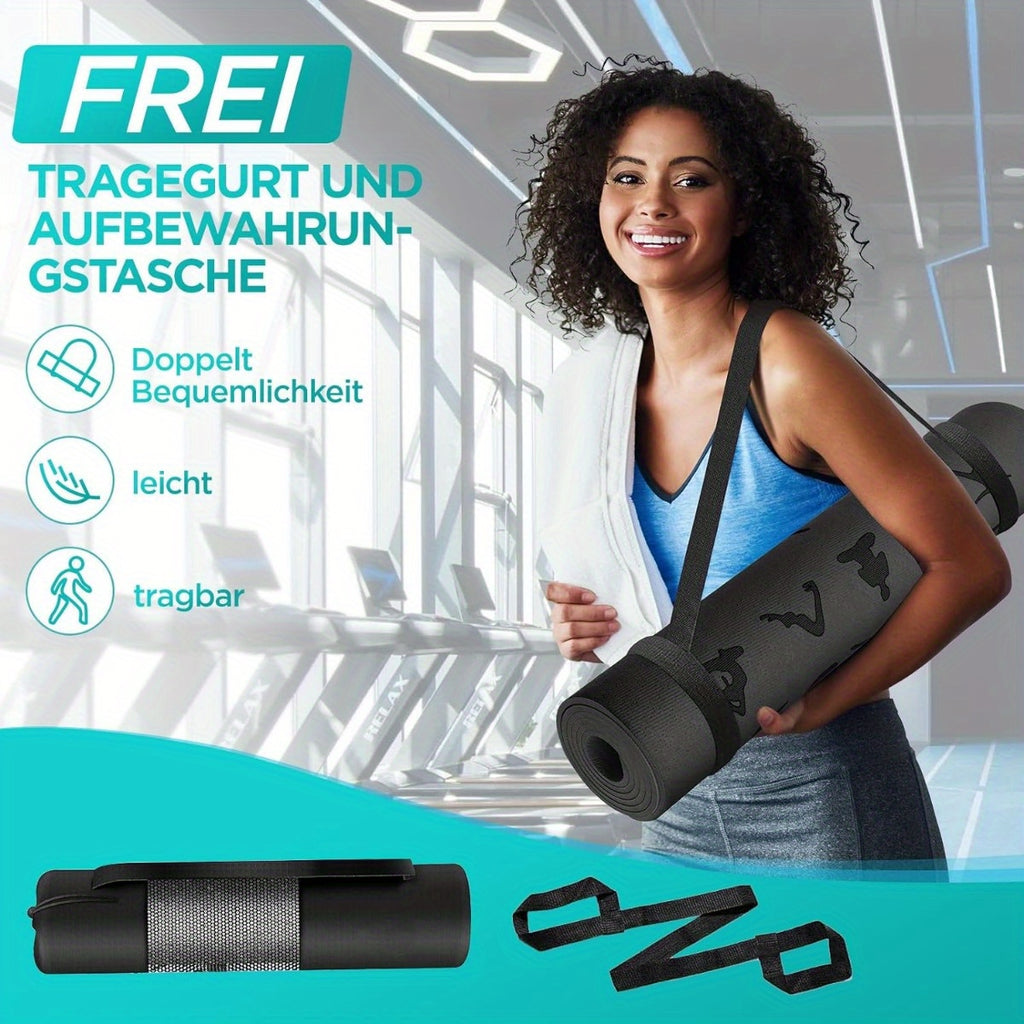 Tapis de yoga en TPE d'épaisseur de 6 mm - Tapis d'entraînement durable et antidérapant pour la salle de sport à domicile, le Pilates et la méditation, noir, 183x61 cm, matériau TPE durable