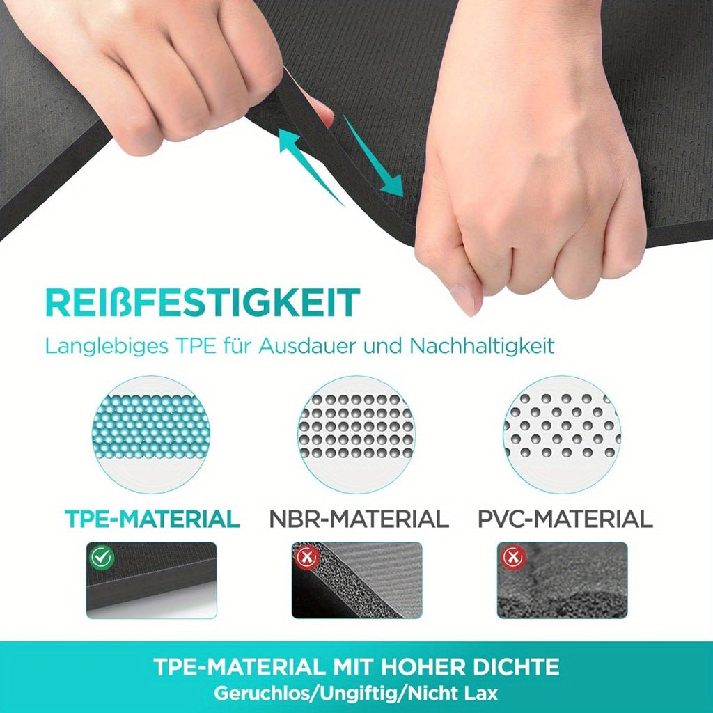 Tapis de yoga en TPE d'épaisseur de 6 mm - Tapis d'entraînement durable et antidérapant pour la salle de sport à domicile, le Pilates et la méditation, noir, 183x61 cm, matériau TPE durable