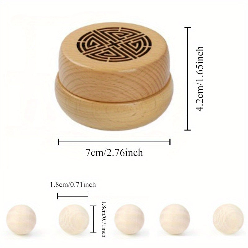 Diffuseur d'huiles essentielles en bois, boîte à encens et set de boules en bois, bouchon à vis creux rétro, parfum d'ambiance pour la maison et la voiture, fragrance volatile et durable, crée un environnement parfumé et confortable, cadeau idéal
