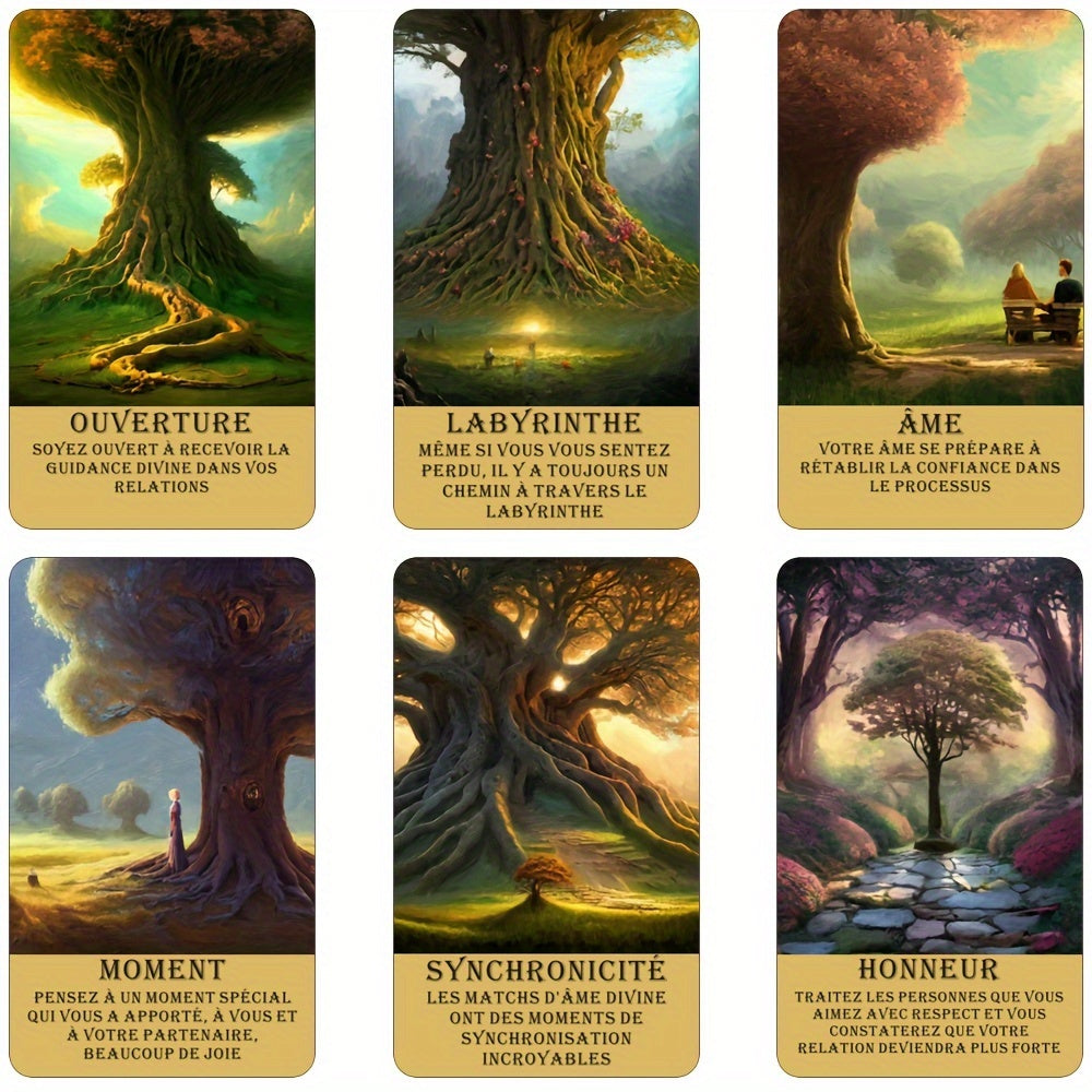 Cartes de Tarot Français pour Débutants, Cartes Oracle de la Forêt Mystérieuse, Jeu d'Oracle de Télépathie, Taro des Arbres, Beau Jeu Français, 12x7cm/4.72x2.75 pouces, 56-Cartes