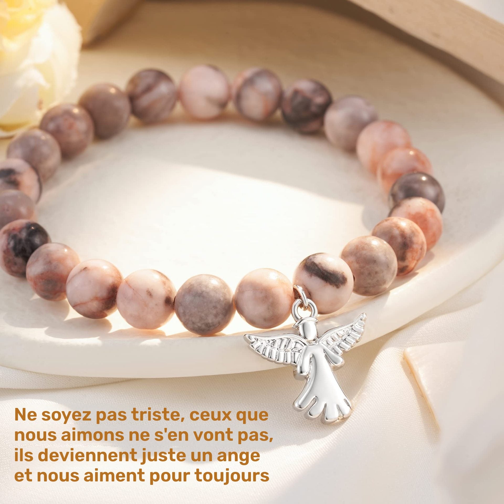 1 pc. Bracelet ailes d'ange inspirant avec perles en pierre naturelle - Agate violette élégante, design classique, accessoire quotidien, cadeau toutes saisons avec perles flottantes, bijoux d'ange
