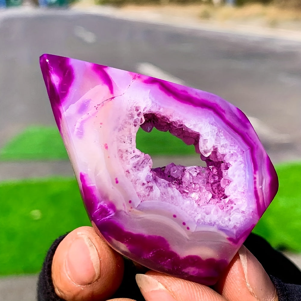 1 pièce Ornement en Agate Rouge Rose en Forme de Goutte d'Eau – Style Bohème Cristal Géode aux Nuances Rose, Blanc et Violet, Décor Éclatant pour la Maison, Cadeau Parfait pour la Saint-Valentin, Noël, Pâques et Plus, Idéal pour les Amateurs de Cristaux