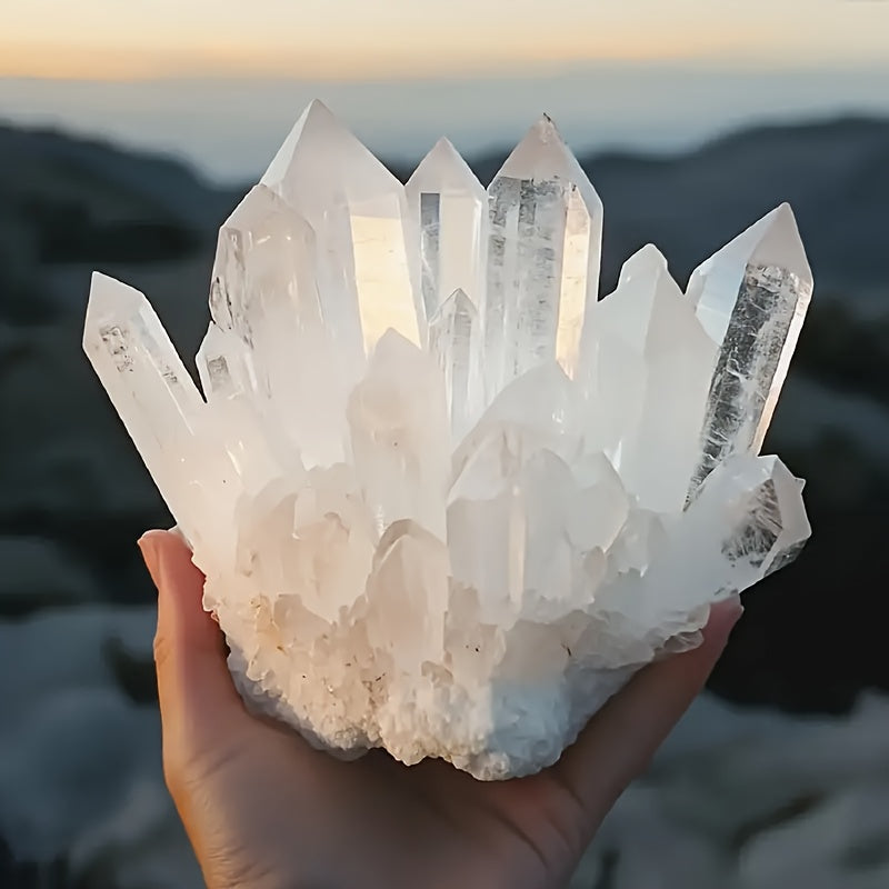 1pc Grand Cluster de Quartz - 200g-300g/7.05oz-10.58Oz, Cristal de Roche Transparent, Cristal Columnaire, Idéal pour la Décoration de Plantes à la Maison, pour la Déco Maison, pour les Décorations Maison, |Cristal Naturel|Quartz Transparent