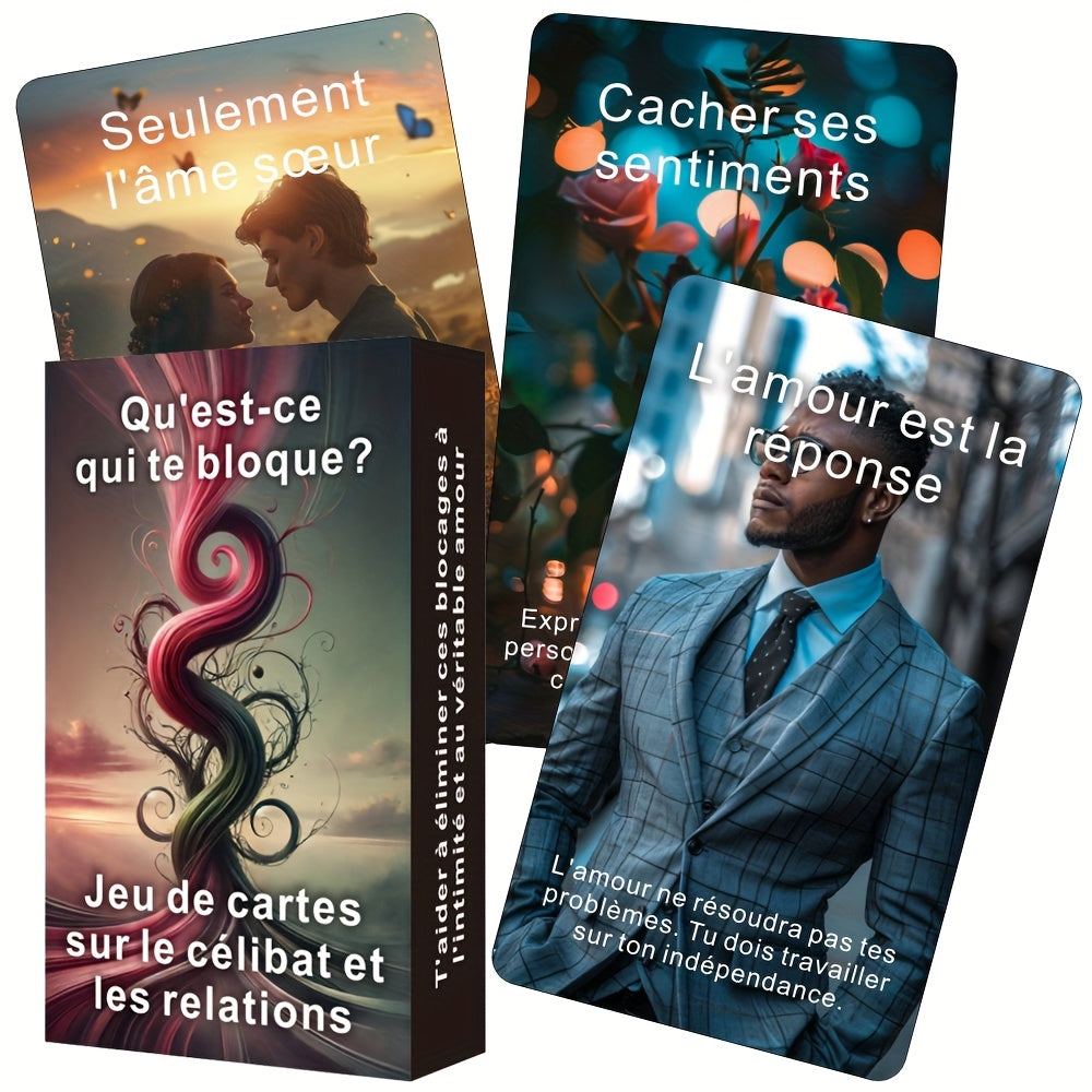 Cartes de Tarot Françaises, Cartes Oracle de l'Amour, Jeu d'Oracle pour Célibataires et Relations, Découvrez les Barrières Émotionnelles, Gagnez en Clarté dans les Relations Amoureuses, Romance, Flamme Jumelle, Âme Sœur, 80 Cartes, Perspicacité Spirituell