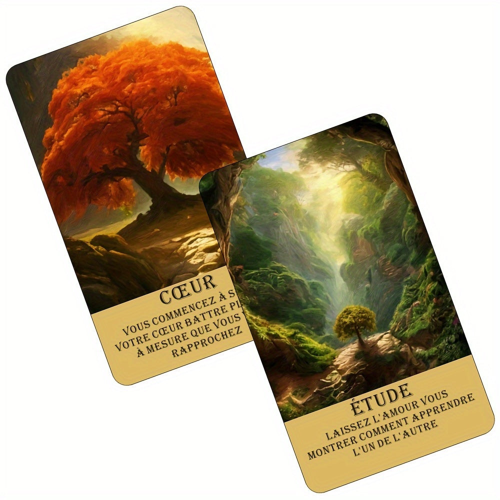 Cartes de Tarot Français pour Débutants, Cartes Oracle de la Forêt Mystérieuse, Jeu d'Oracle de Télépathie, Taro des Arbres, Beau Jeu Français, 12x7cm/4.72x2.75 pouces, 56-Cartes
