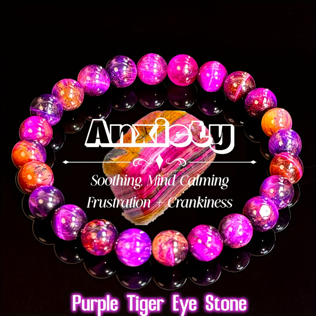 1pc/Bracelet de sérénité 8mm Pierre naturelle Violette Œil de tigre Pierre Fait à la main Bracelet en perles Équilibre de l'esprit Bijou Cadeau pour la famille