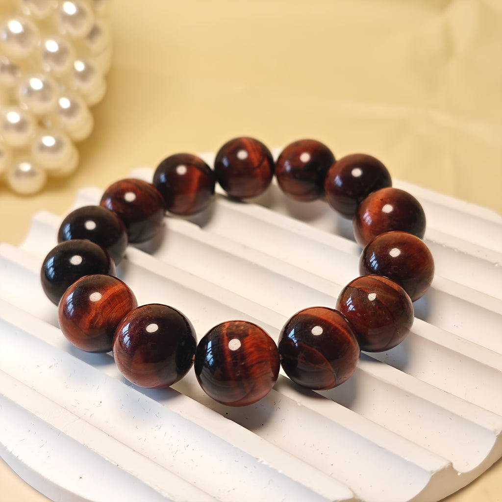 Collier de perles Mala/Japa en œil de tigre de 14 mm/0,55 pouce - Pierre pour la chance et la richesse, mariage/fête, cadeau de naissance de mai, style rétro et minimaliste, perles de prière en œil de tigre