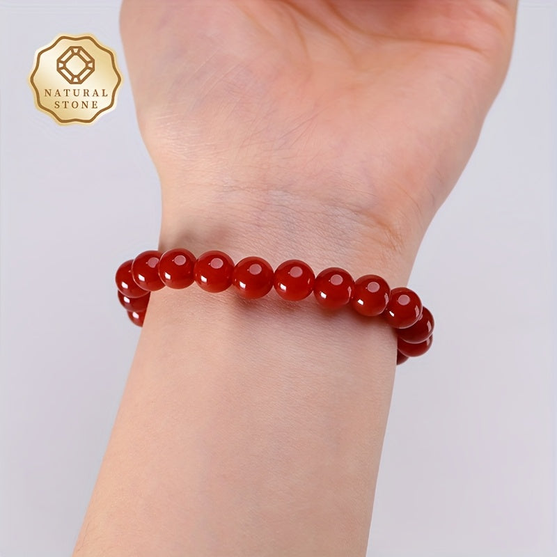 Bracelet de perles d'agate naturelle élégante pour femmes avec perles d'eau douce - Perles d'agate rouge 8 mm, espaces et accents dorés, bijoux faits à la main pour tenue décontractée, boîte-cadeau incluse, variations naturelles uniques, accessoire quotid