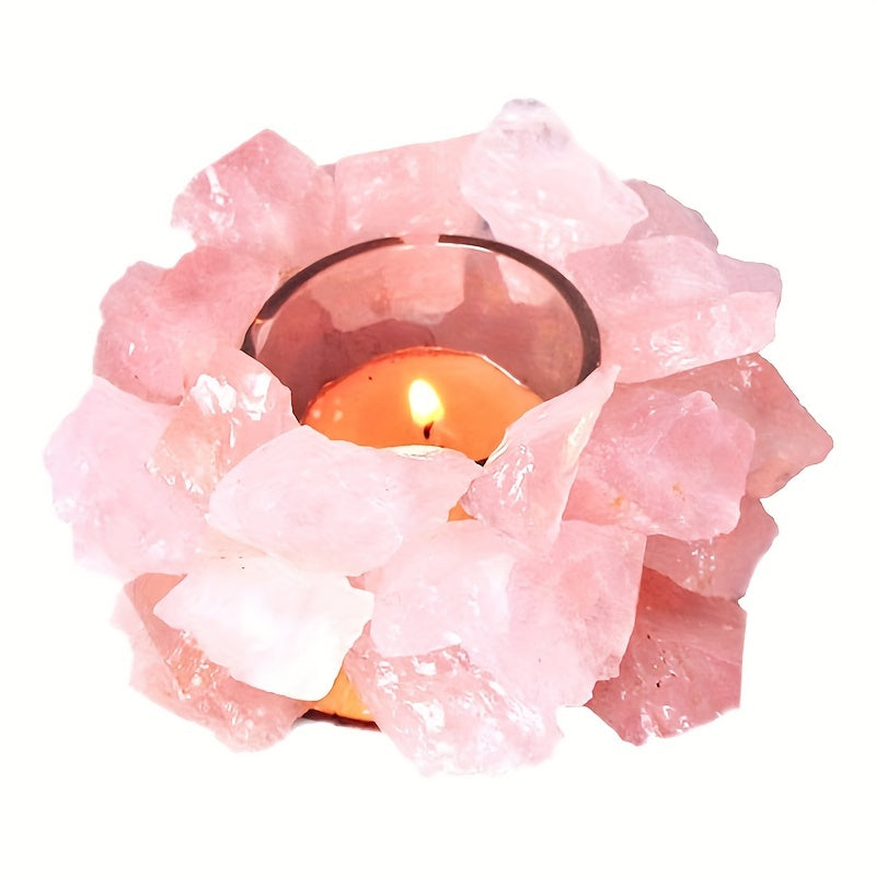 1pc Porte-Bougie Votive en Pierre Brute de Quartz Rose/ Fluorite Verte/ Citrine Porte-Bougie à Thé en Cristal de Quartz Décoration Maison