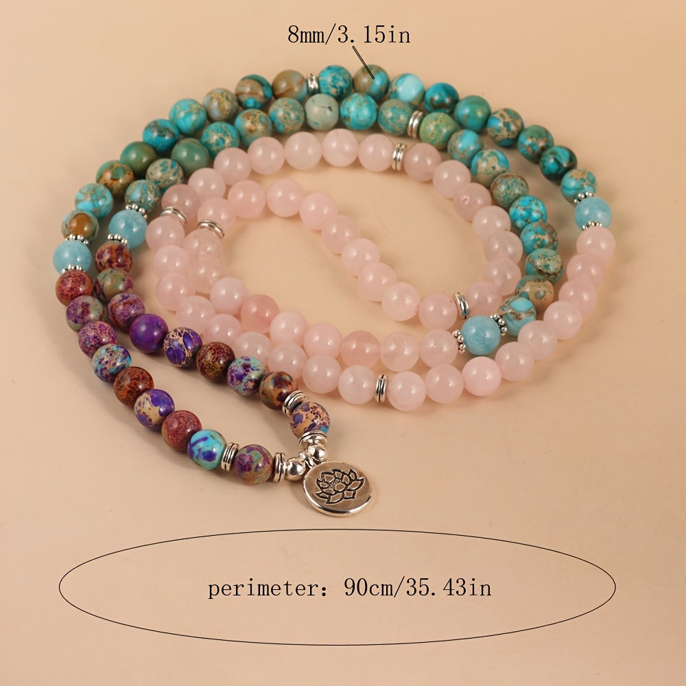 1pc de 108 Bracelet de rosaire en pierre impériale naturelle, Bracelet de prière, Collier de rosaire en pierre naturelle pour hommes et femmes