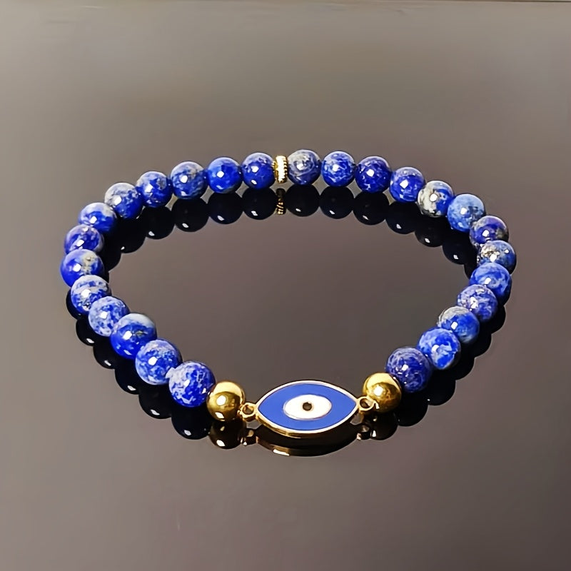 Bracelet en Lapis-Lazuli et Cristal Œil du Mal - 100 % fait main, haute qualité. Perles de 6 mm, boîte cadeau Halloween. Idéal comme cadeau réfléchi pour Halloween ou Noël