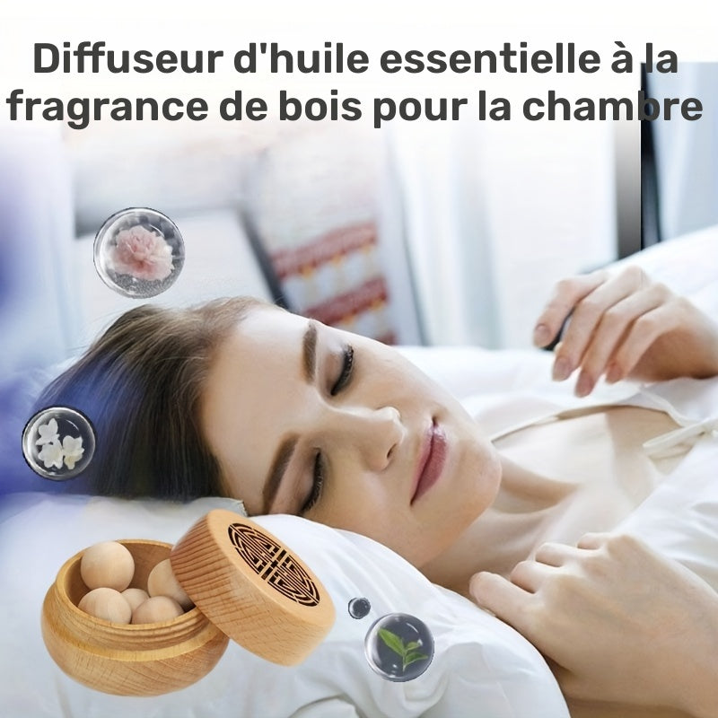 Diffuseur d'huiles essentielles en bois, boîte à encens et set de boules en bois, bouchon à vis creux rétro, parfum d'ambiance pour la maison et la voiture, fragrance volatile et durable, crée un environnement parfumé et confortable, cadeau idéal