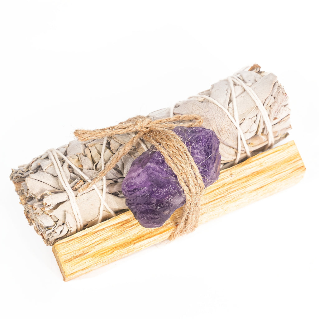 Cristaux naturels, sauge blanche et bois de Palo Santo, idéals pour le nettoyage domestique. Cadeau parfait offert aux parents ou amis, présentés dans une écrin célébrant les fêtes du Nouvel An, camping , décoration jardin, dîner romanesque au clair-de-lu