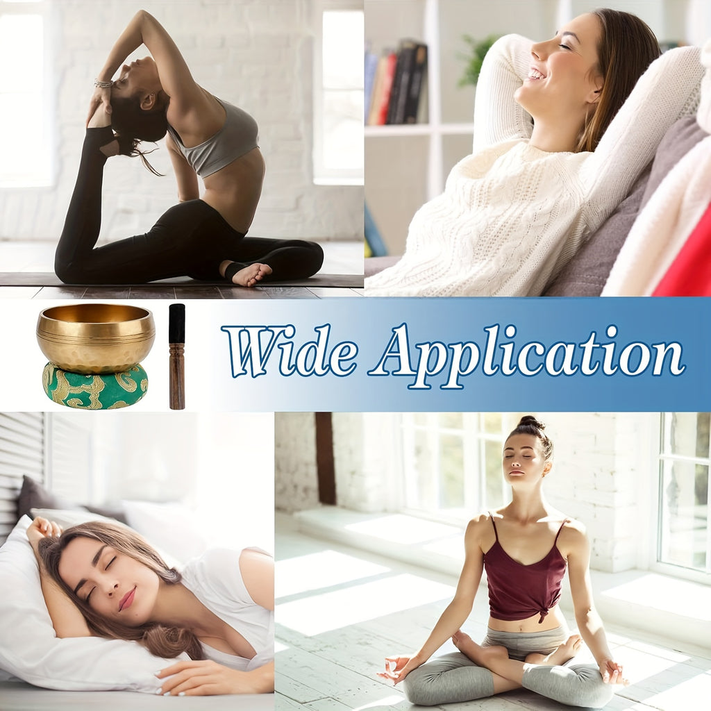 Bol chantant tibétain 8 cm avec maillet en bois, coussin, 7 pierres chakra, porte-encrier et sac, pour méditation, yoga et relaxation