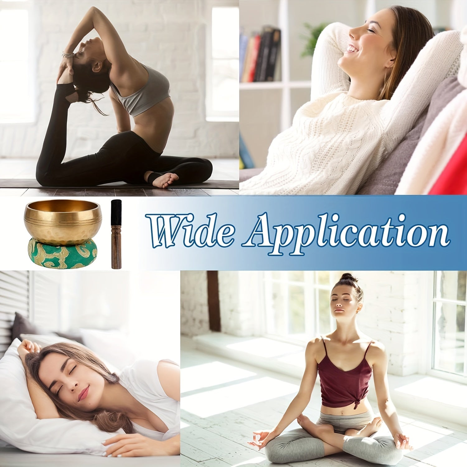 Bol chantant tibétain 8 cm avec maillet en bois, coussin, 7 pierres chakra, porte-encrier et sac, pour méditation, yoga et relaxation