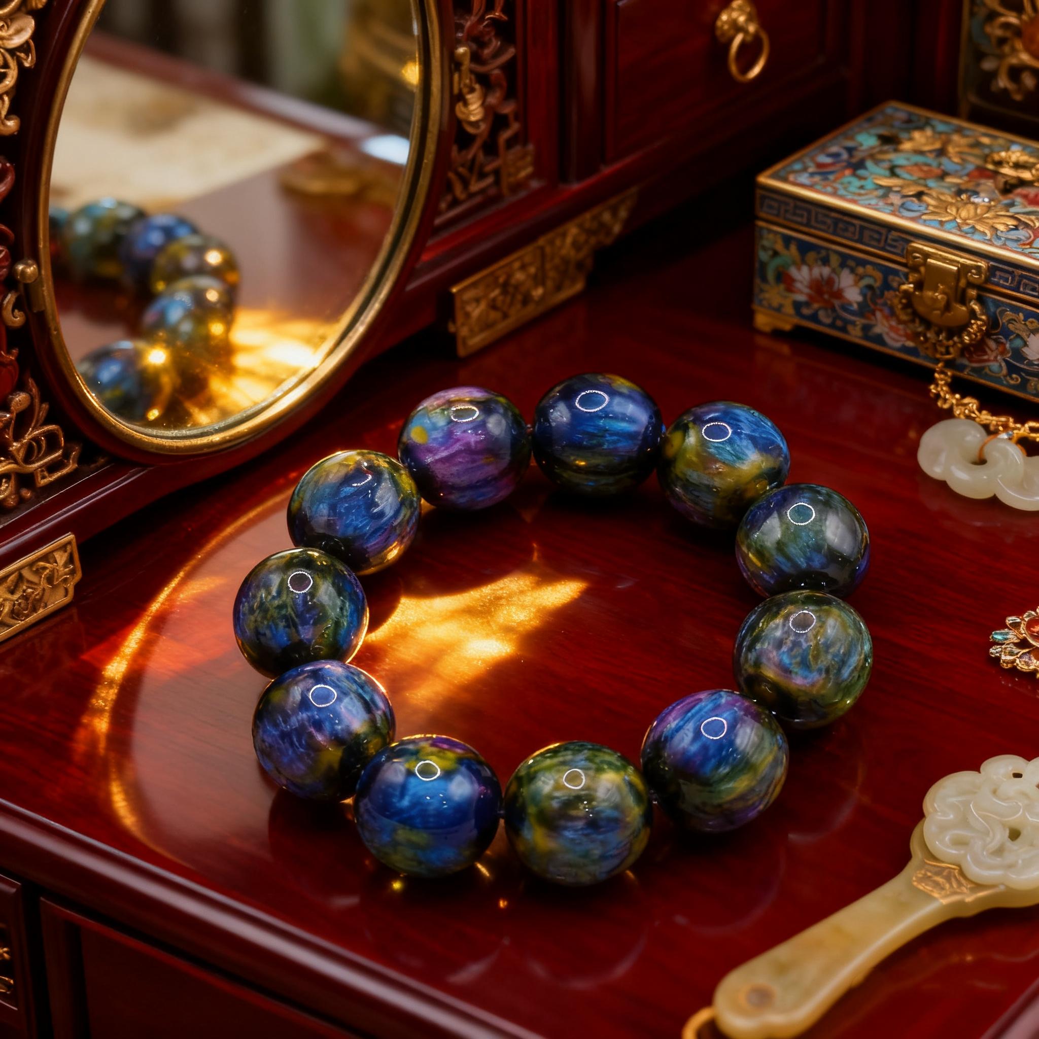 Perles Naturelles en Pierre de 20mm - Perles Bohemiennes Bleu Violet en Résine/Fossile - Style Persan pour Mala, Chapelet, DIY, Cadeaux Toute l'Année pour Femmes & Hommes, Anniversaires, Noël, Saint-Valentin, Fête des Mères (Fossile Naturel Drift)