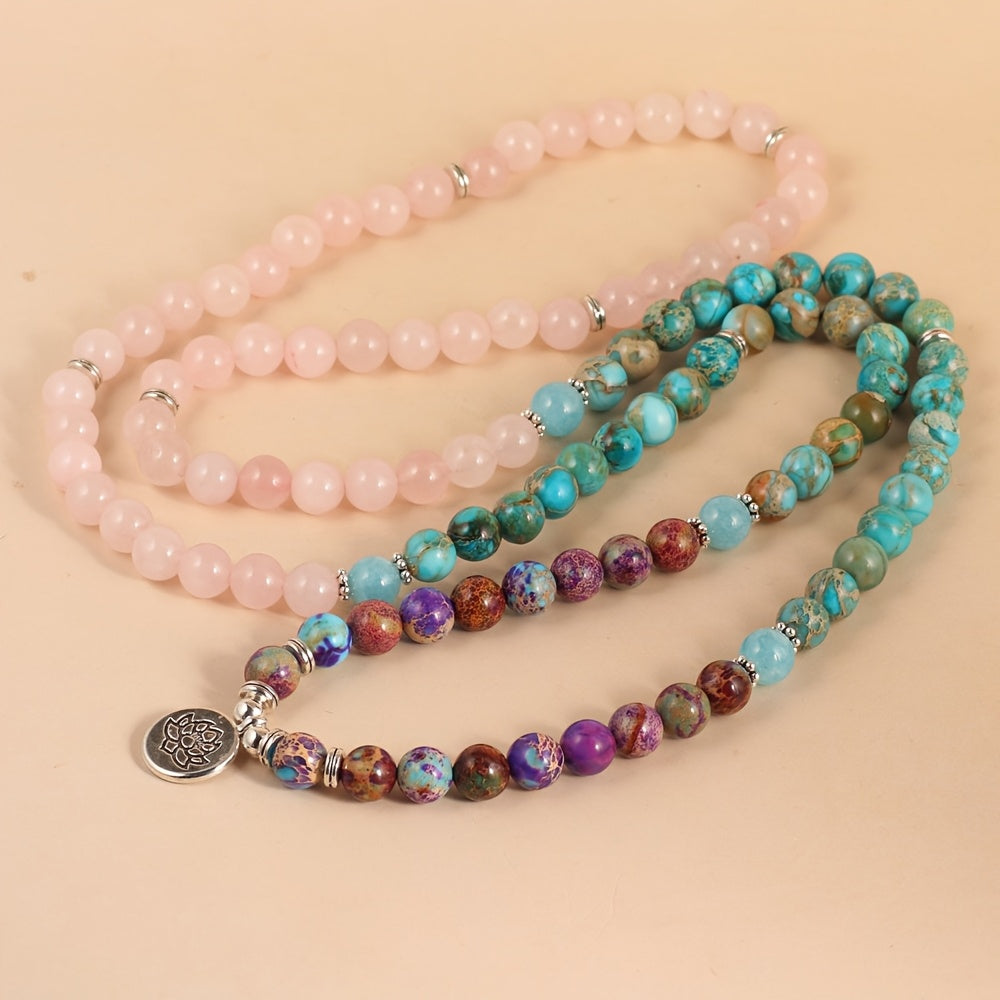 1pc de 108 Bracelet de rosaire en pierre impériale naturelle, Bracelet de prière, Collier de rosaire en pierre naturelle pour hommes et femmes