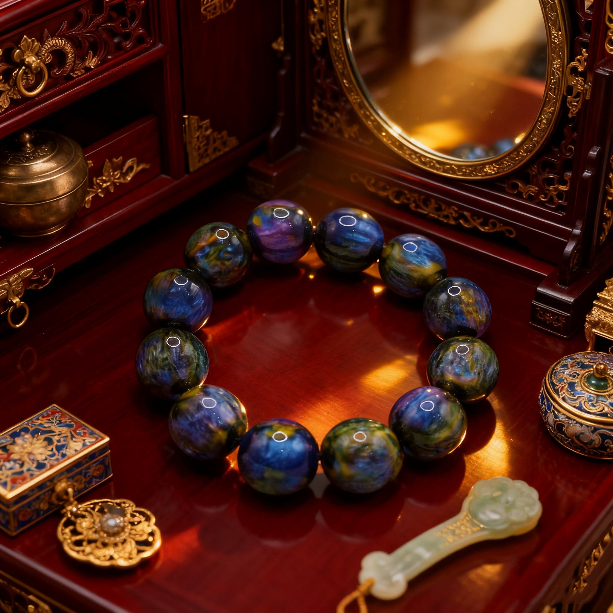 Perles Naturelles en Pierre de 20mm - Perles Bohemiennes Bleu Violet en Résine/Fossile - Style Persan pour Mala, Chapelet, DIY, Cadeaux Toute l'Année pour Femmes & Hommes, Anniversaires, Noël, Saint-Valentin, Fête des Mères (Fossile Naturel Drift)