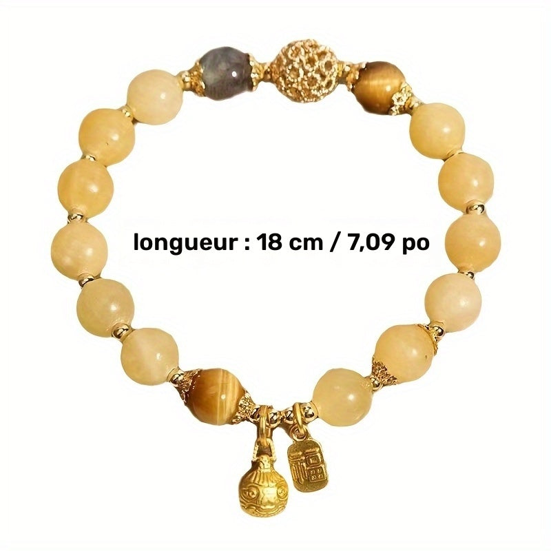Bracelet en Perles de Citrine Naturelle avec Charme Doré - Style Bohème, Idéal pour Tenue Décontractée et Cadeaux