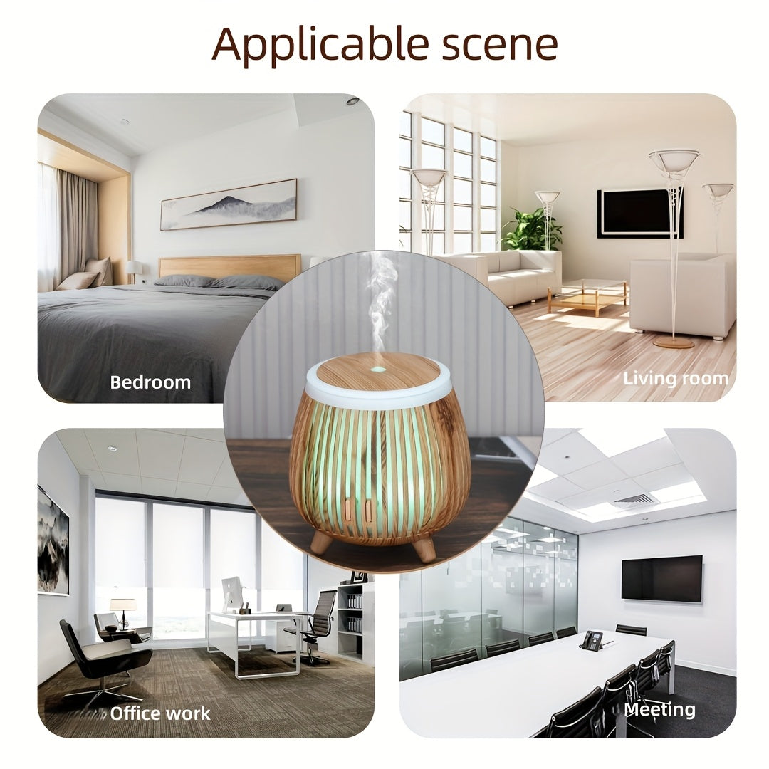 1pièce Diffuseur ultrasonique à grain de bois, diffuseur d'huiles essentielles ultrasonique, humidificateur ultrasonique, compatible avec les huiles essentielles, design créatif à grain de bois, minuterie, arrêt automatique sans eau, lumières LED colorées