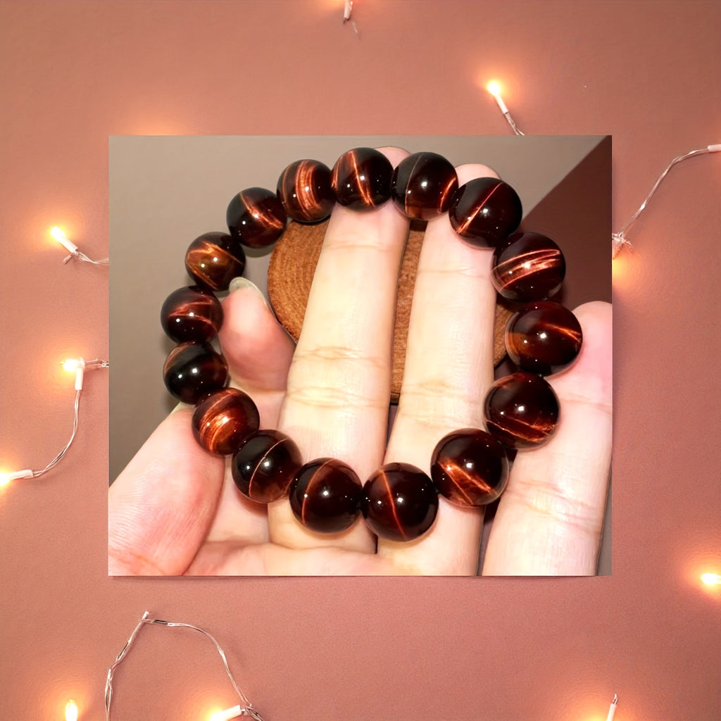 Collier de perles Mala/Japa en œil de tigre de 14 mm/0,55 pouce - Pierre pour la chance et la richesse, mariage/fête, cadeau de naissance de mai, style rétro et minimaliste, perles de prière en œil de tigre