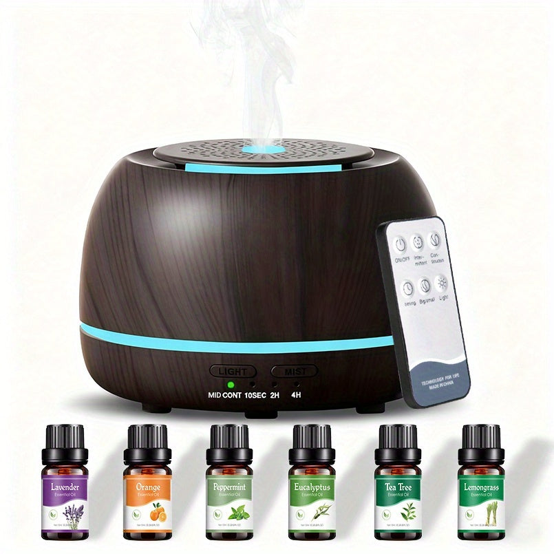 Diffuseur d'Huiles Essentielles pour la Maison, 300ml Humidificateur Vaporisateur d'Huiles Parfumées Aromathérapie, Lumière 7 Couleurs et Arrêt Automatique, avec Télécommande, Humidification de la Pièce,Diffuseur avec Lumière,Humidificateur d'Aromathérapi