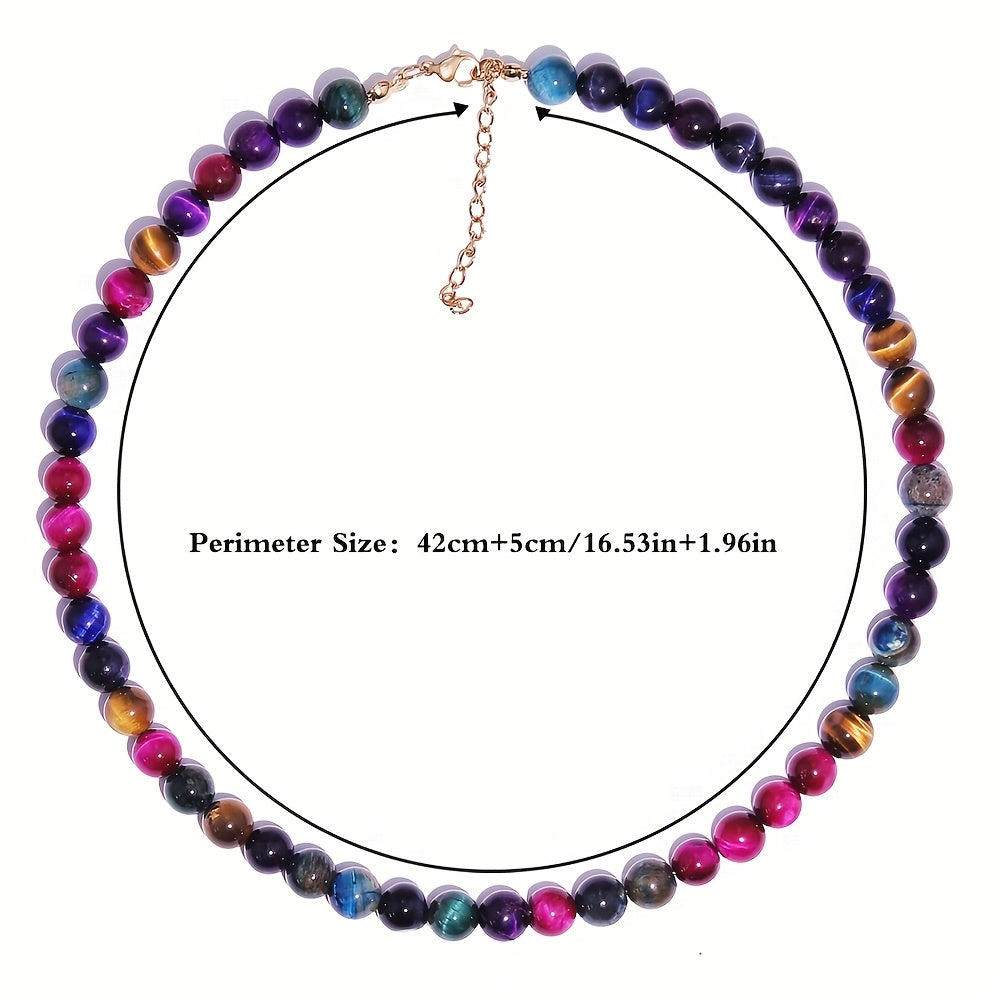 Collier Bohème en Perles Rondes d'Œil de Tigre Multicolores - Parfait pour Toutes les Occasions, Idéal pour les Femmes à la Mode