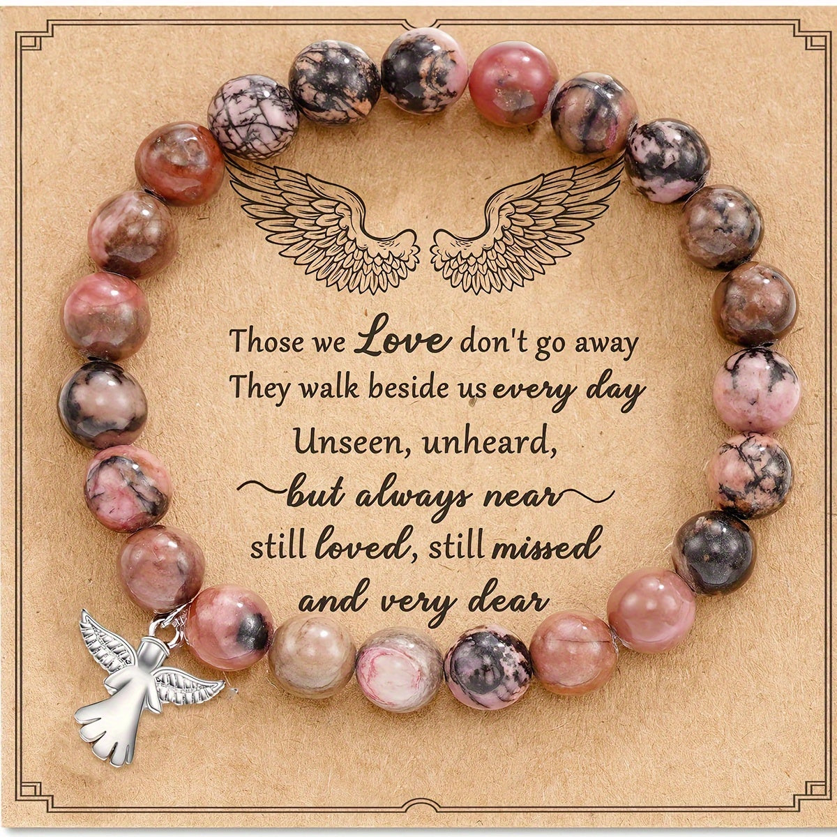 1 pc. Bracelet ailes d'ange inspirant avec perles en pierre naturelle - Agate violette élégante, design classique, accessoire quotidien, cadeau toutes saisons avec perles flottantes, bijoux d'ange