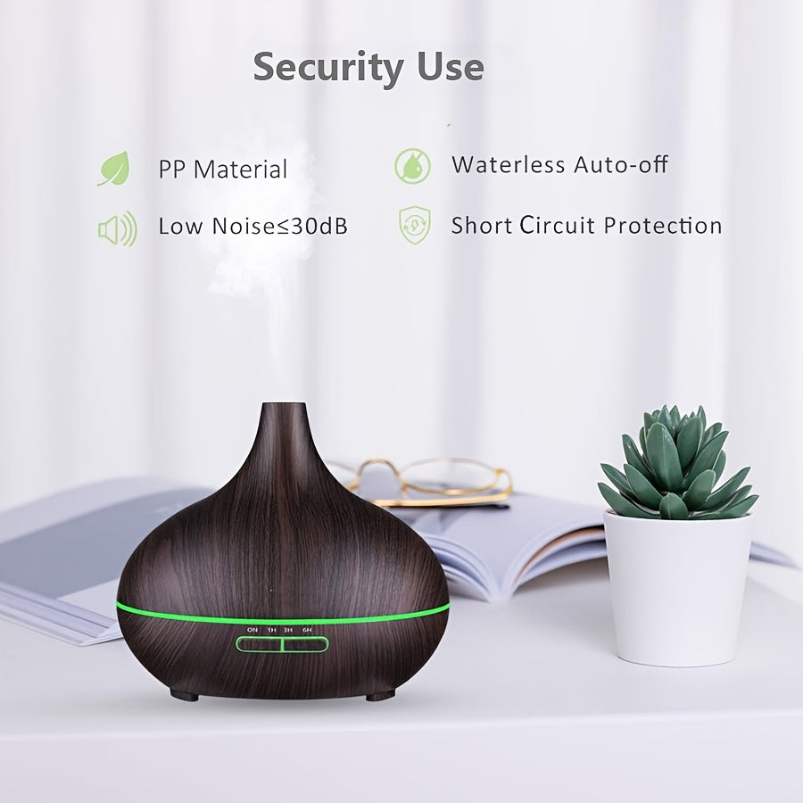 1pièce 500Ml Diffuseur d'huiles essentielles, humidificateur d'air ultrasonique silencieux, humidificateur à commande de bouton avec minuterie pour une brume continue, adapté aux salons, chambres, bureaux et hôtels.