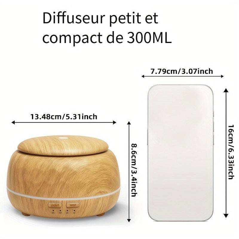 Diffuseur d'Huiles Essentielles et Humidificateur 300ml, Système Aromathérapie 5-en-1 avec Minuterie Automatique, 7 Couleurs de Lumières Nocturnes - Contrôle Inclus (Basse Tension) pour Maison, Bureau, Chambre à Coucher – Design Moderne