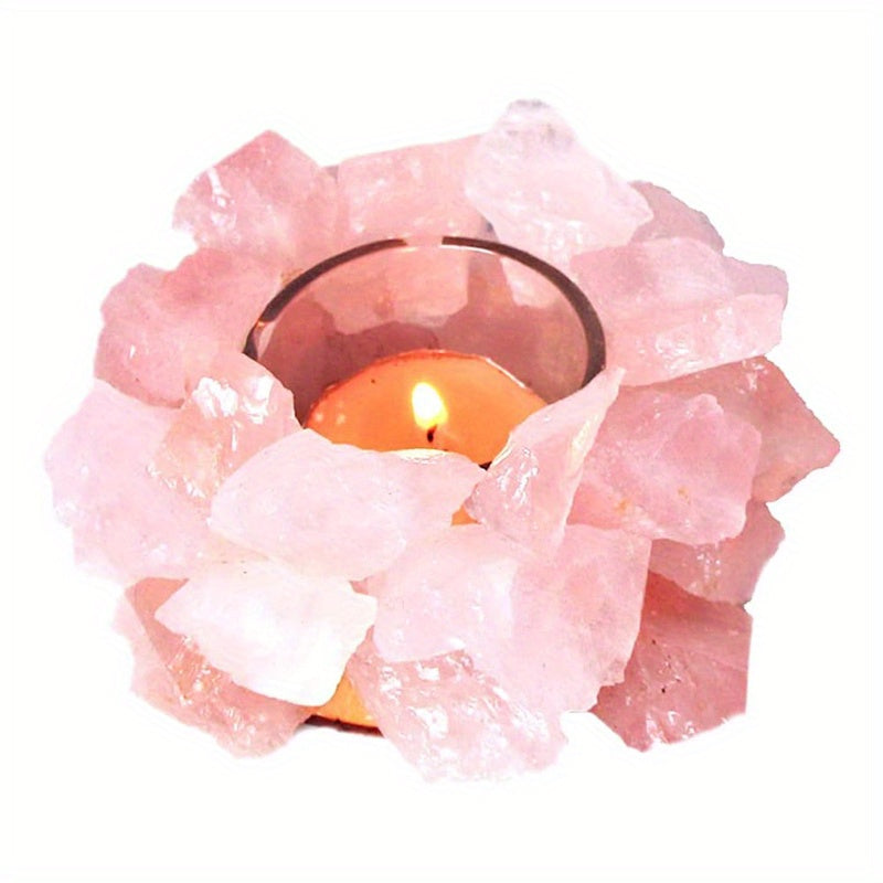 1pc Porte-Bougie Votive en Pierre Brute de Quartz Rose/ Fluorite Verte/ Citrine Porte-Bougie à Thé en Cristal de Quartz Décoration Maison