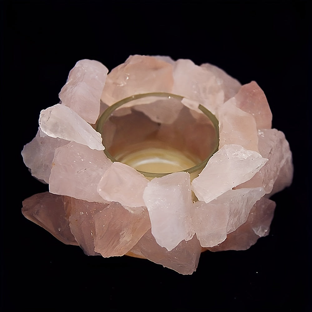 1pc Porte-Bougie Votive en Pierre Brute de Quartz Rose/ Fluorite Verte/ Citrine Porte-Bougie à Thé en Cristal de Quartz Décoration Maison