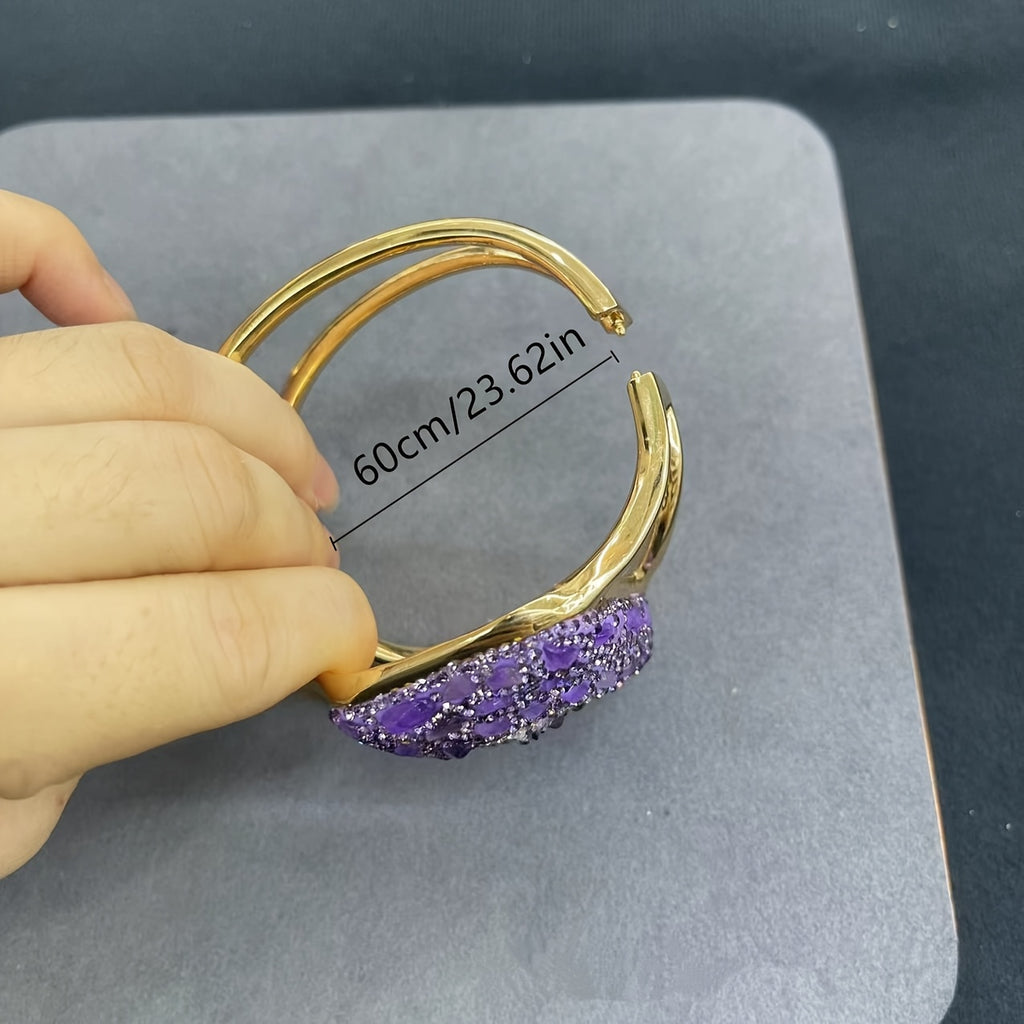 Bracelet élégant en améthyste brut de style bohème avec une charmante frange dorée - Bracelet en pierre brute tendance pour femmes, parfait pour un usage quotidien et des occasions spéciales