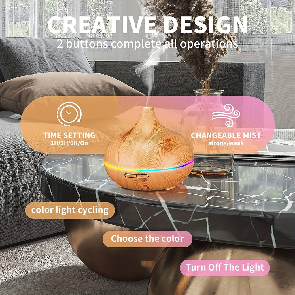 1pièce 500Ml Diffuseur d'huiles essentielles, humidificateur d'air ultrasonique silencieux, humidificateur à commande de bouton avec minuterie pour une brume continue, adapté aux salons, chambres, bureaux et hôtels.