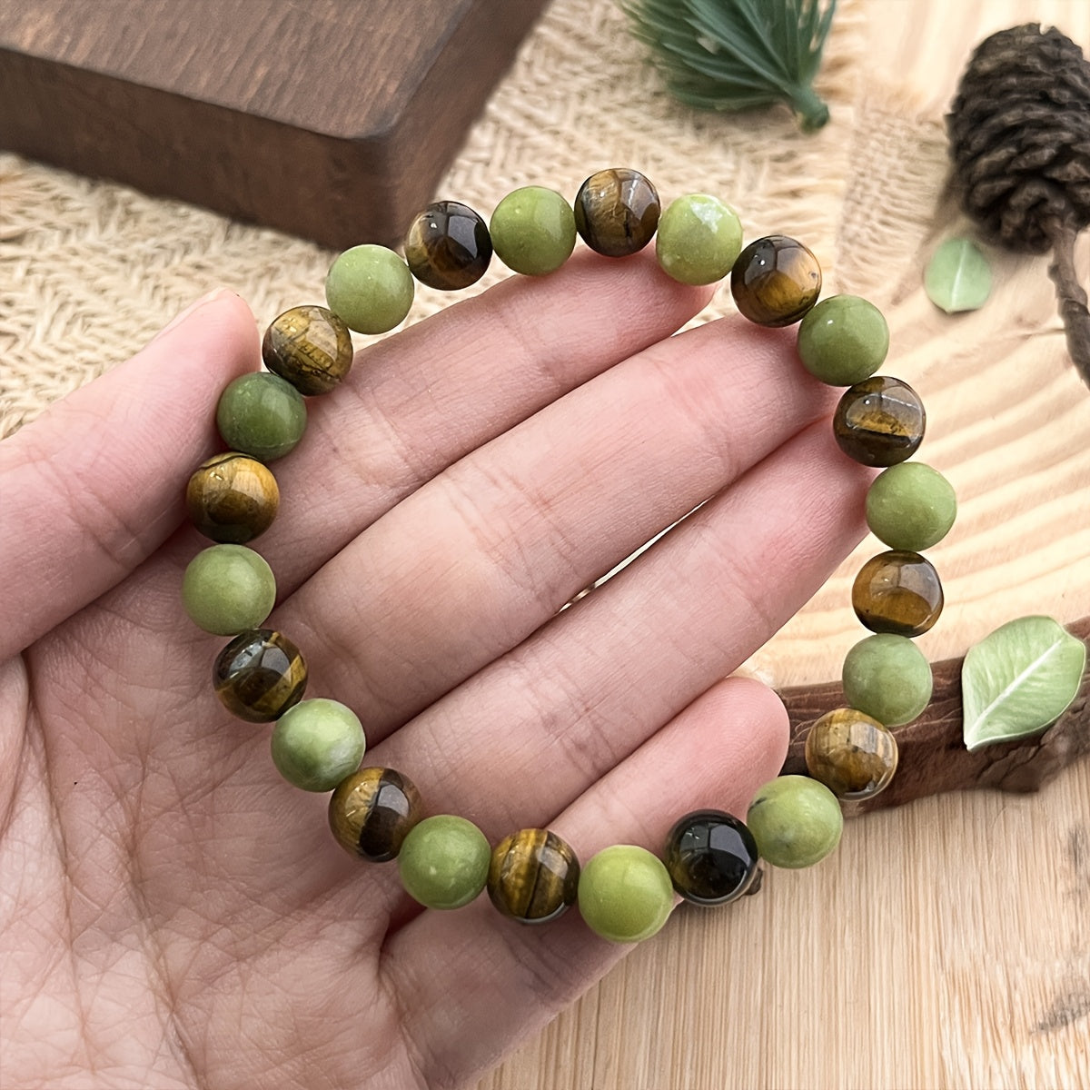 Bracelet de Perles Naturelles Chakra 8mm - Bijoux Bohème Artisanal pour Richesse & Prospérité, Protection des Yeux et Force Intérieure, Cadeau Spirituel Unisexe pour la Saint-Valentin, Fête des Mères, Fête des Pères, Charme de Prospérité, Esthétique Terre