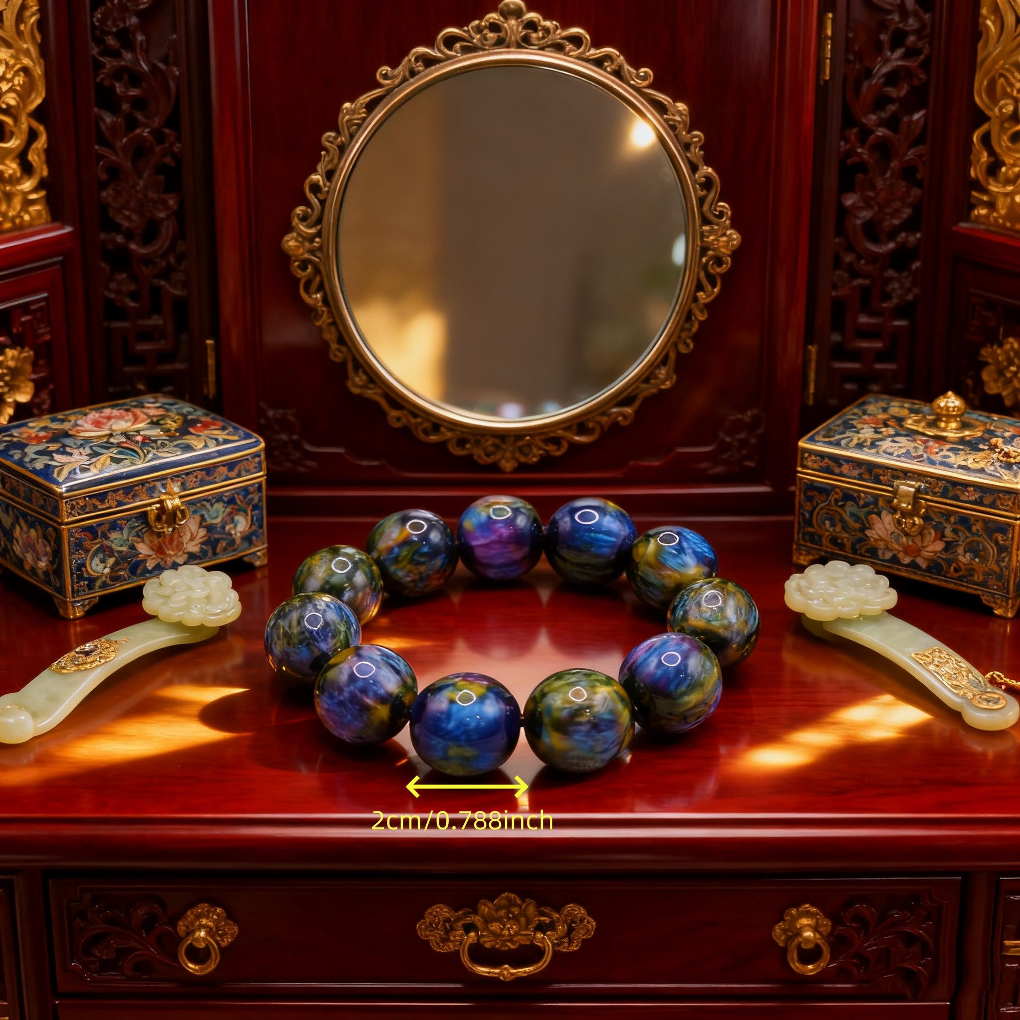 Perles Naturelles en Pierre de 20mm - Perles Bohemiennes Bleu Violet en Résine/Fossile - Style Persan pour Mala, Chapelet, DIY, Cadeaux Toute l'Année pour Femmes & Hommes, Anniversaires, Noël, Saint-Valentin, Fête des Mères (Fossile Naturel Drift)