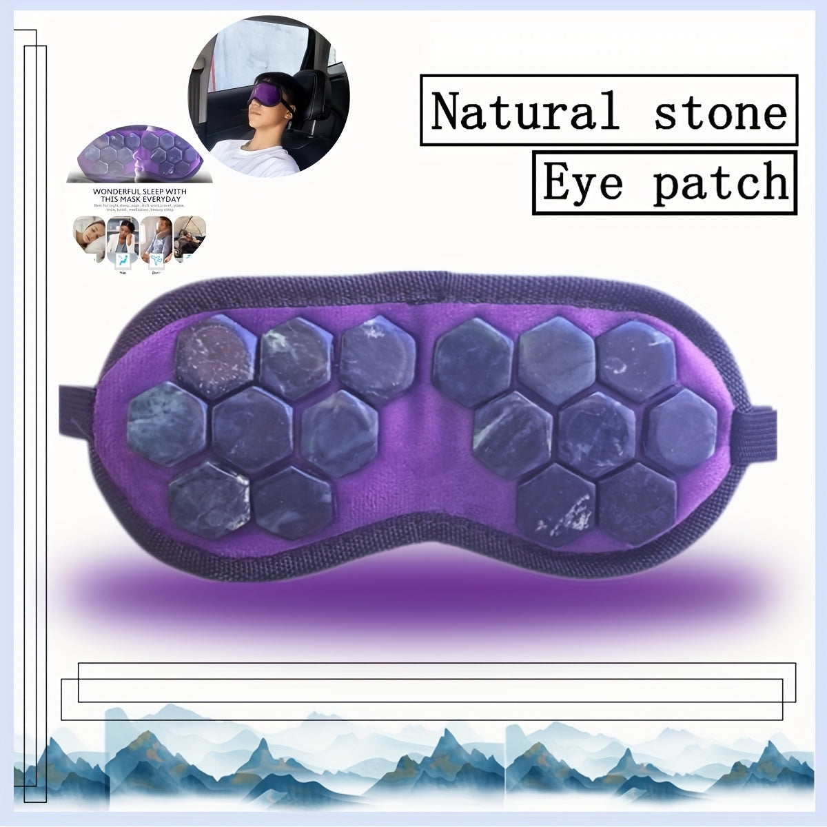 Patched d'œil en pierre tibétaine naturelle hexagonale artisanale - Sans revêtement, sans chauffage, soulagement de refroidissement pour, voyage, yoga et relaxation | Masque d'œil de qualité supérieure avec bretelles réglables et design respirant, accesso